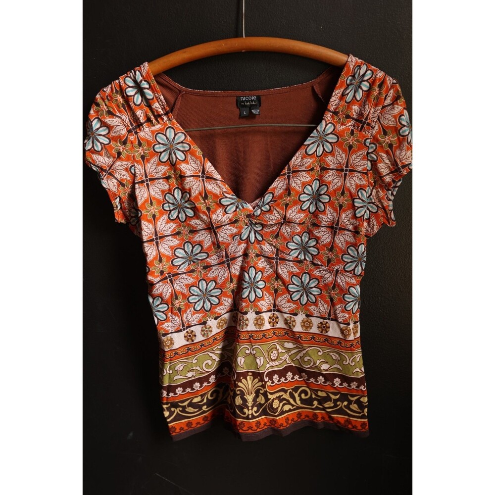 Vintage Y2K  Nicole Mesh Babydoll Top Short Sleeve Boho Fairy Cottagecore Earthy